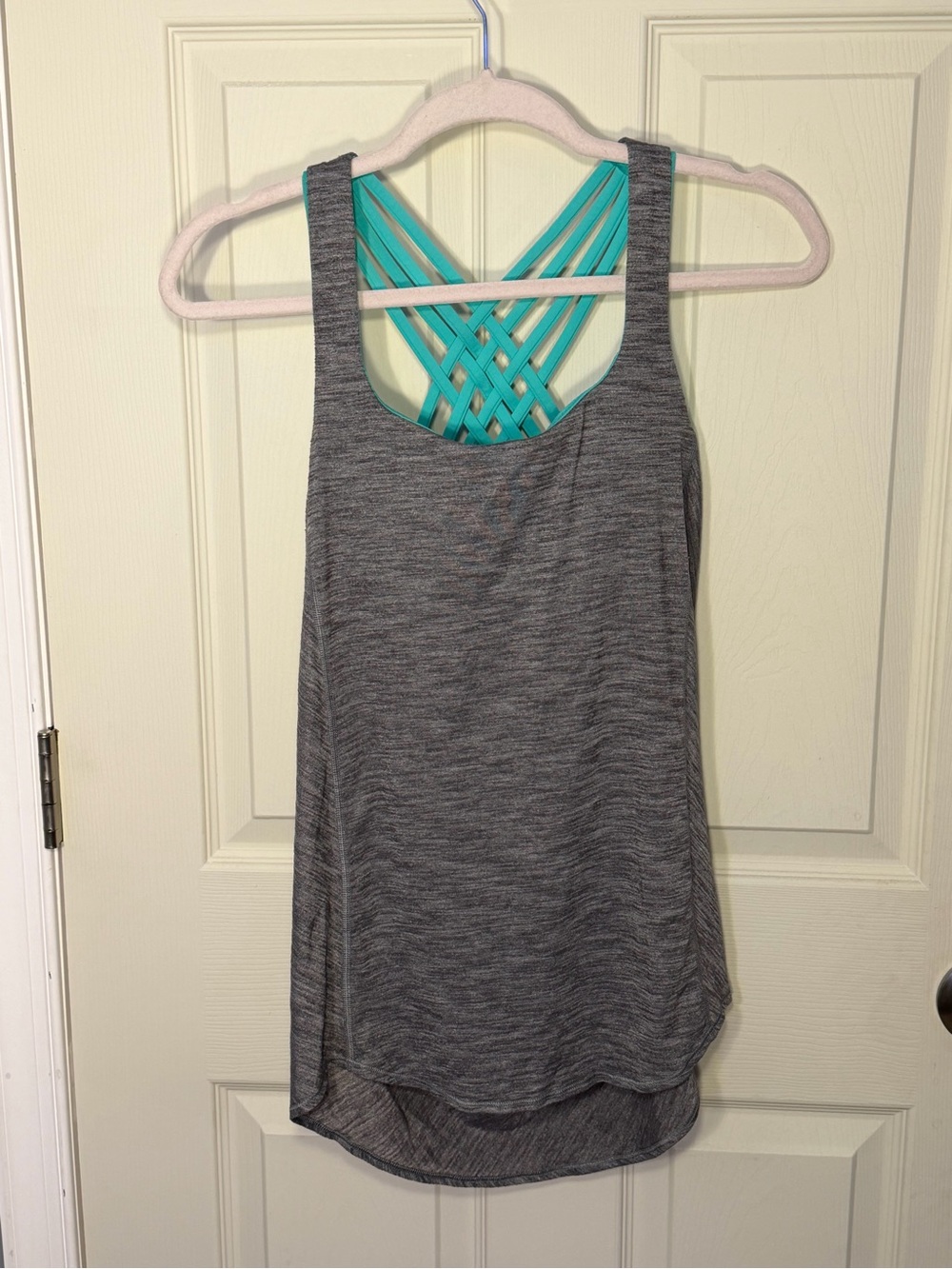 Lululemon Gray Tank Top with Teal Crisscross Back - Active Women's Top